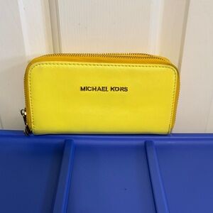 Michael Kors Yellow Compact Zip Wallet with Gold Logo